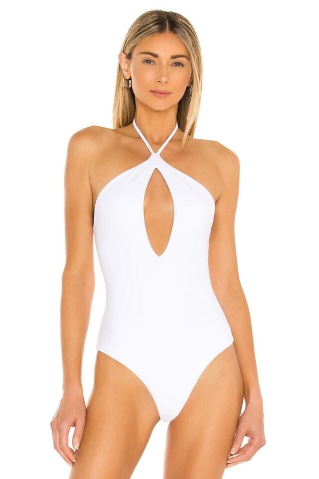 Kadın Beyaz Ip Askılı Göğüs Dekolte Bodysuit