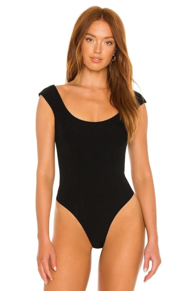 Kadın Siyah Sırt Dekolte Ipek Jarse Bodysuit