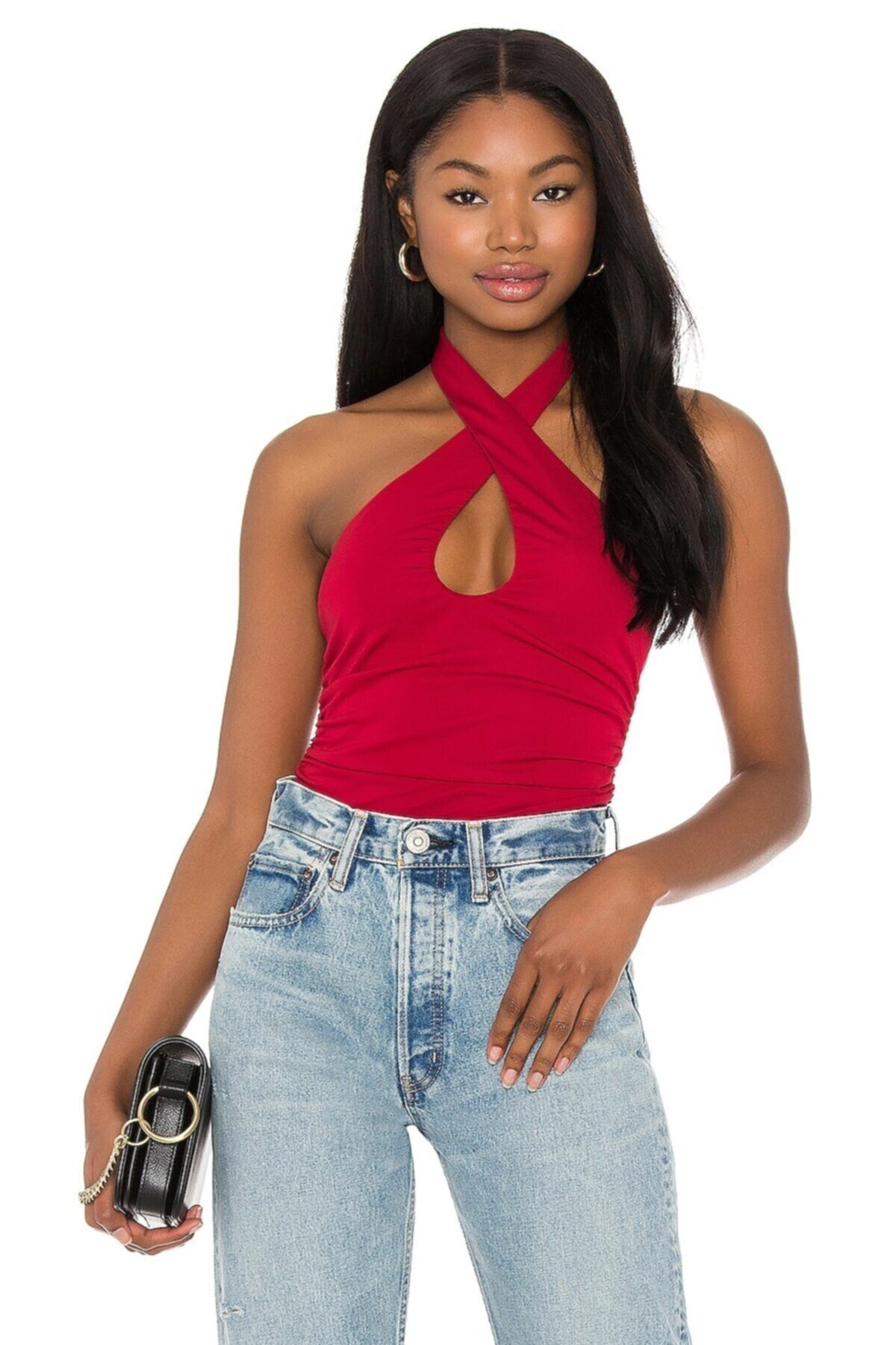 Kadın Göğüs Dekolte Yanı Büzgülü Ipek Jarse Bodysuit