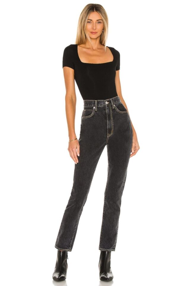Kadın Siyah Kare Yaka Ipek Jarse Bodysuit