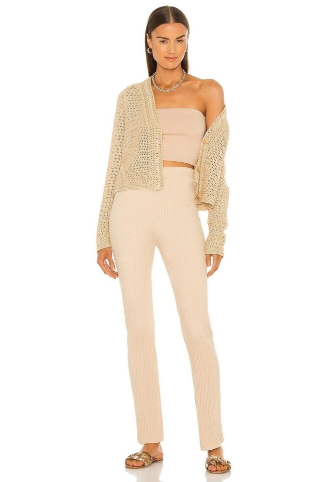KADIN BEJ STRAPLEZ JARSE CROP TOP