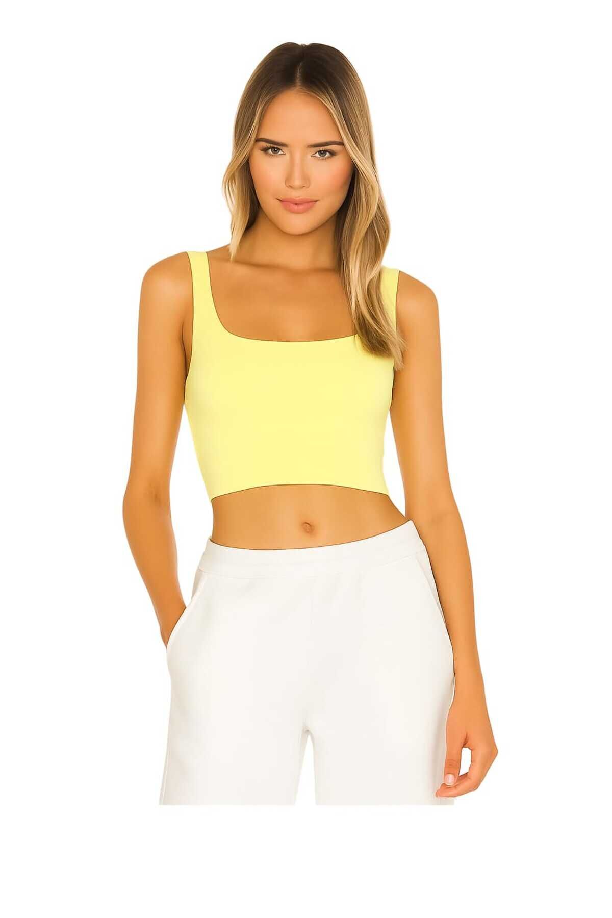 Kadın Kahverengi Kalın Askılı Çift Kat İpek Jarse Crop Top