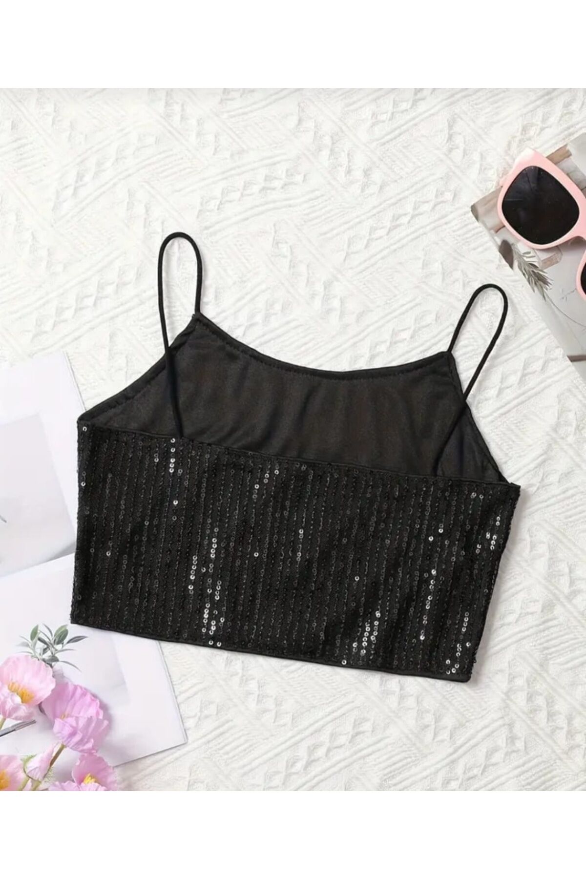 KADIN ASKILI PAYET CROP TOP
