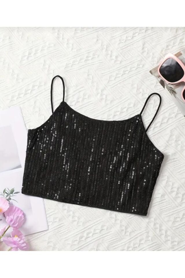 KADIN ASKILI PAYET CROP TOP