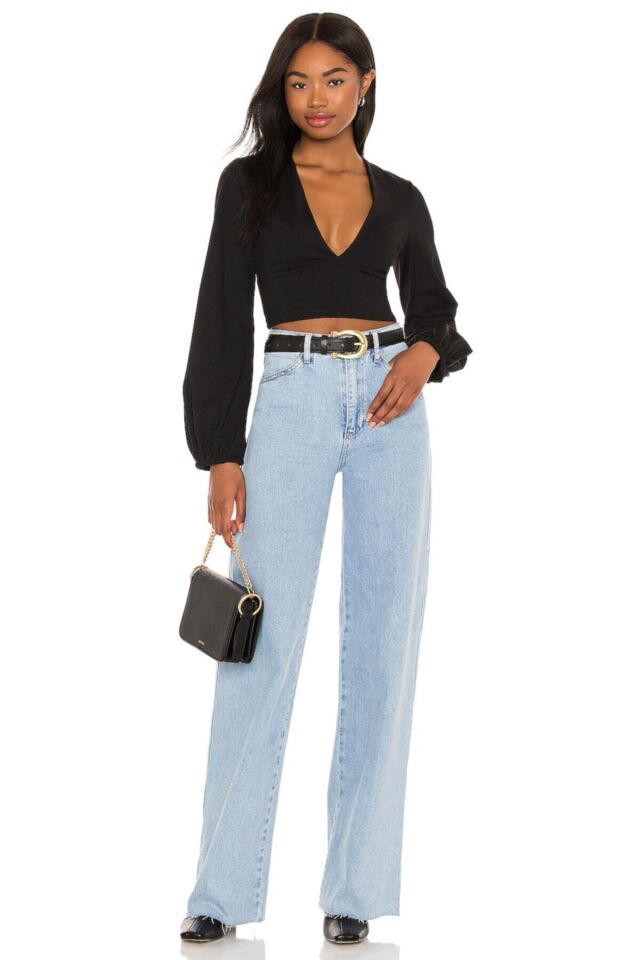 Kadın Siyah Göğüs Dekolte Ipek Jarse Crop Top