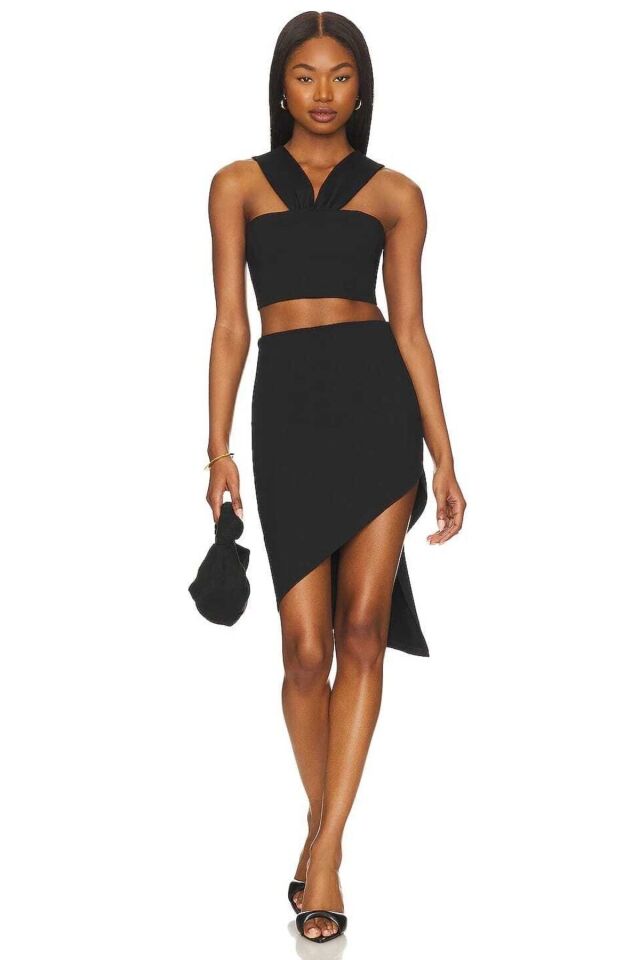 Kadın Siyah Jarse Straplez Askılı Crop Top