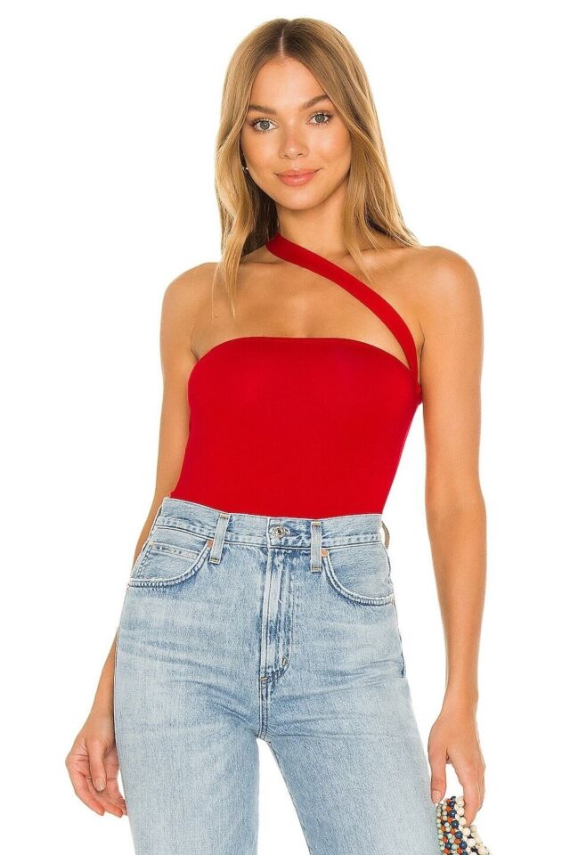 Kadın Kırmızı Jarse Askılı Bodysuit