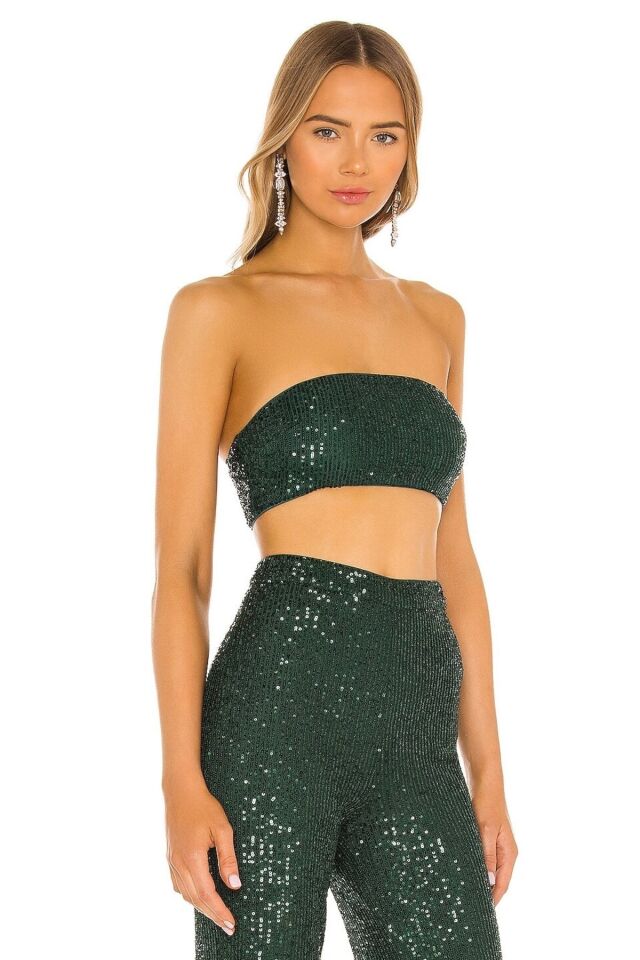 Kadın Yeşil Payet Crop Top