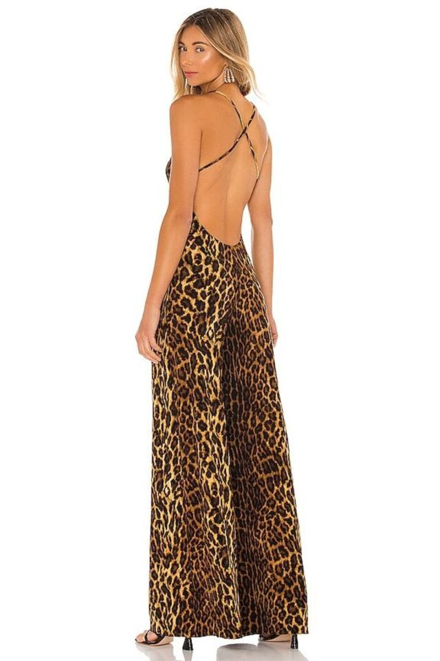 Kadın Leopar Desen Sırt Detay Tulum