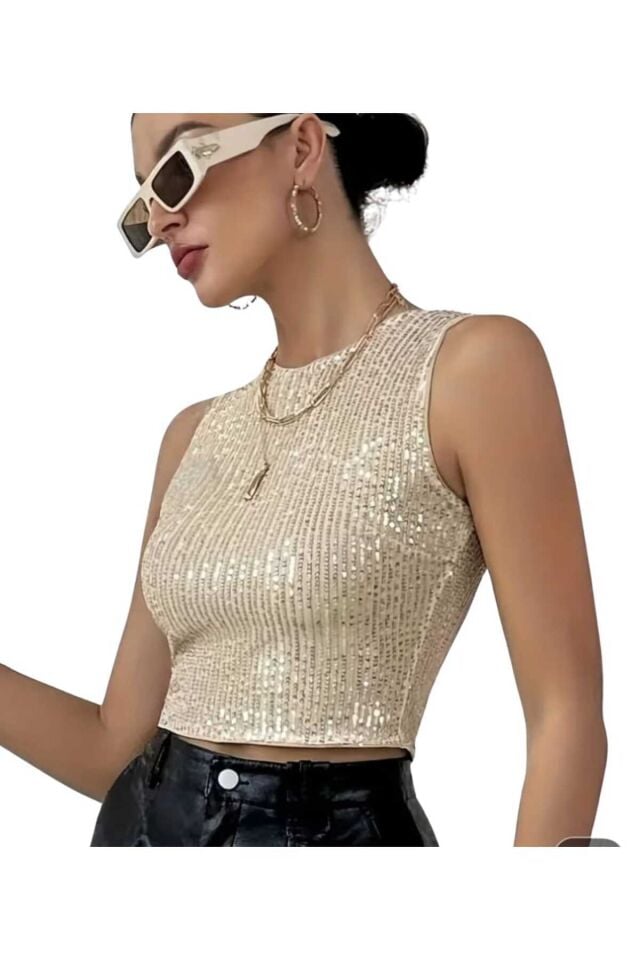 Kadın Bisiklet Yaka Payet Crop