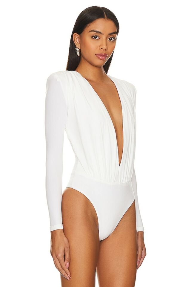 Kadın Beyaz Derin Dekolte Bodysuit