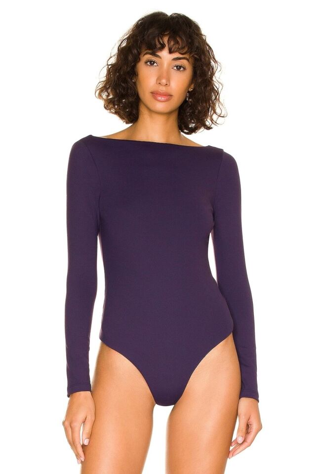 Kadın Mor Sırt Dekolte Jarse Bodysuit