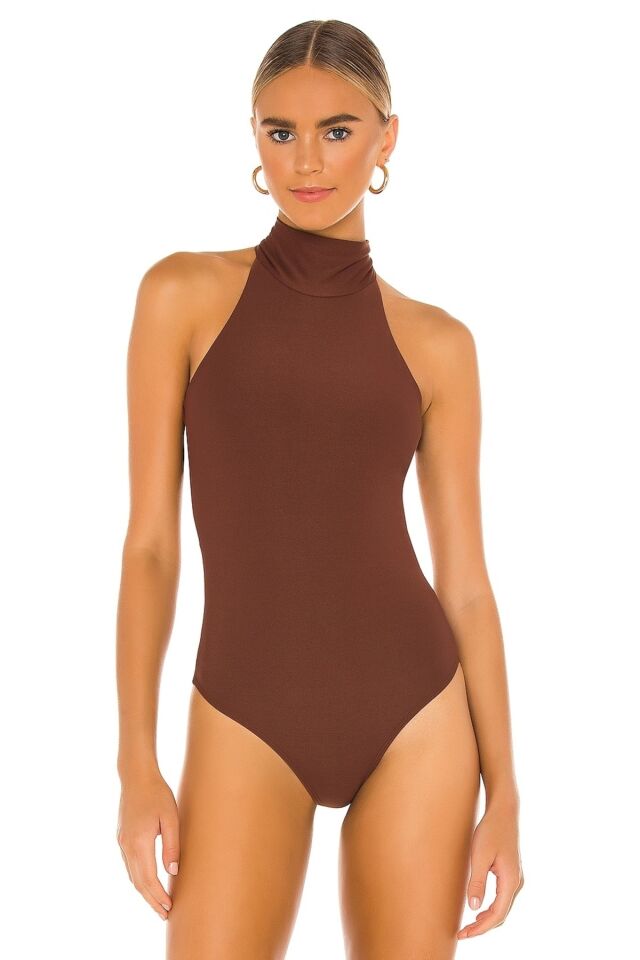Kadın Kahverengi Sırt Dekolte Jarse Bodysuit